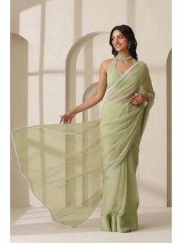 Swtantra - Sage Chiffon Saree with Unstitched Blouse