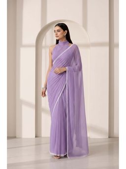 Swtantra - Purple Chiffon Saree with Unstitched Blouse