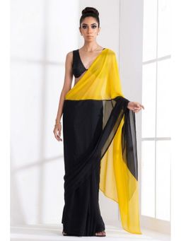 Swtantra - Black and Yellow Georgette Triangle Saree with Unstitched Blouse