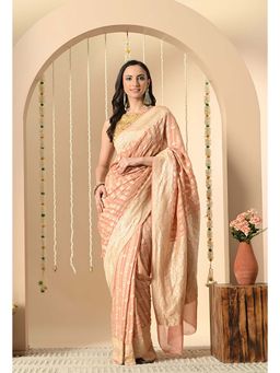 THE WEAVERS SHOP BY RAAVI - Women Peach H&loom Khaddi Georgette Banarasi Saree with Unstitched Blouse