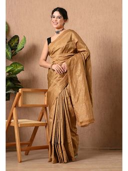 THE WEAVERS SHOP BY RAAVI - Pure Katan Silk Gold Zari Saree with Unstitched Blouse