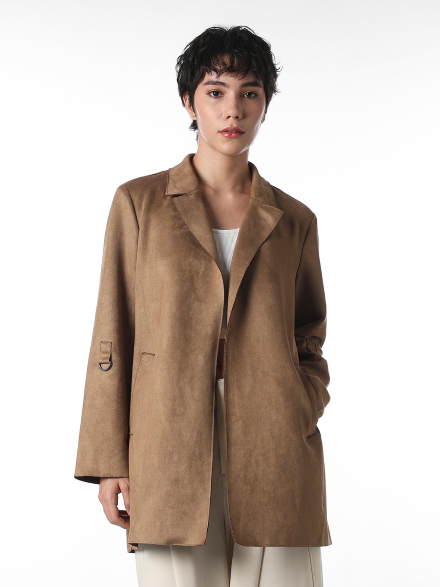 only Women Brown Solid Regular Fit Winter Coat-picture-11