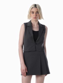 ONLY - Women Black Solid Tailored Fit Waist Coat