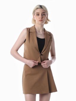 ONLY - Women Brown Solid Tailored Fit Waist Coat