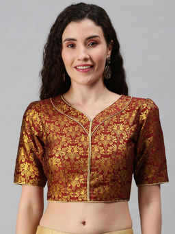 FLAHER - Women Brown Woven Jacquard Stitched Blouse