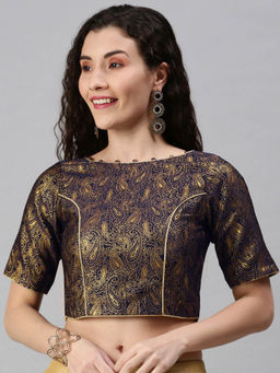 FLAHER - Women Navy Blue Woven Jacquard Stitched Blouse