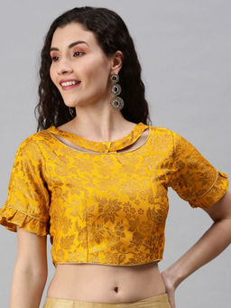 FLAHER - Women Mustard Woven Jacquard Stitched Blouse