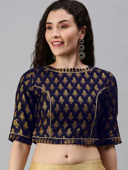 FLAHER - Women Navy Blue Woven Jacquard Stitched Blouse