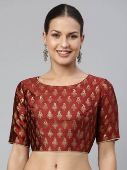 FLAHER - Women Brown Woven Jacquard Stitched Blouse