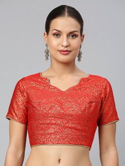 FLAHER - Women Red Woven Jacquard Stitched Blouse