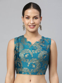FLAHER - Women Sky Blue Woven Jacquard Stitched Blouse