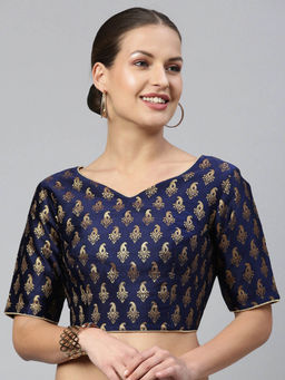 FLAHER - Women Navy Blue Woven Jacquard Stitched Blouse