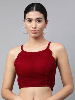 FLAHER - Women Maroon Velvet Readymade Padded Stitched Blouse