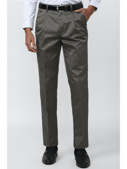Peter England - Men Grey Solid Regular Fit Casual Trousers