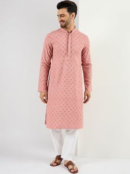 ETHNIC BAY - Men Pink Viscose Rayon Embroidered Straight Kurta with Pyjama
