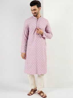 ETHNIC BAY - Men Purple Viscose Rayon Embroidered Straight Kurta with Pyjama