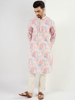 ETHNIC BAY - Men Multi-Color Viscose Rayon Printed Embroidered Straight Kurta with Pyjama
