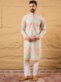 ETHNIC BAY - Men Multicolour Viscose Rayon Embroidered Straight Kurta with Pyjama