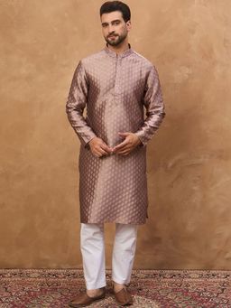 ETHNIC BAY - Men Mauve Silk Blend Woven Design Straight Kurta with Pyjama
