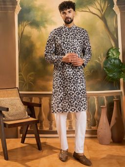 ETHNIC BAY - Men Blue Pure Cotton Batik Embroidered Straight Kurta with Pyjama