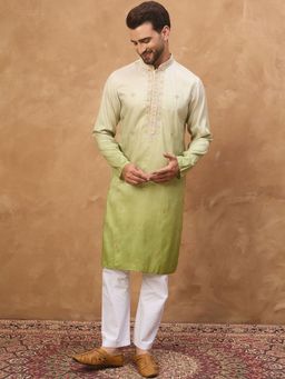 ETHNIC BAY - Men Green Silk Blend Embroidered Straight Kurta with Pyjama