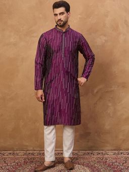 ETHNIC BAY - Men Purple Silk Blend Printed Straight Kurta with Pyjama