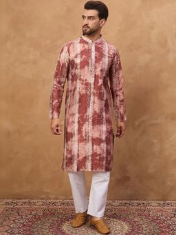 ETHNIC BAY - Men Brown Silk Blend Shibori Embroidered Straight Kurta with Pyjama