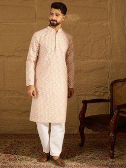 ETHNIC BAY - Men Orange Viscose Rayon Printed Straight Kurta with Pyjama