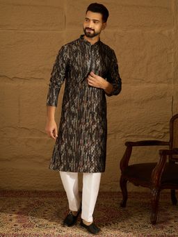 ETHNIC BAY - Men Black Viscose Rayon Printed Straight Kurta with Pyjama