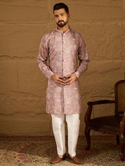 ETHNIC BAY - Men Lavender Viscose Rayon Embroidered Straight Kurta with Pyjama
