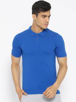 Alcis - Men Blue Solid Polo Collar T-shirt