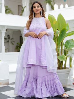 Lavanya The Label - Lavender Cotton Flared Kurta And Palazzo (Set of 2)