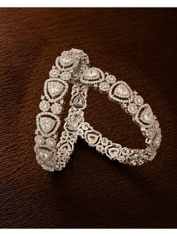 ZEVARLY - Rhodium-Plated American Diamond Studded Bangles (Pack Of 2) (2.2)