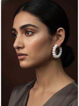The Bling Girll - Button Pearl Gold Large Hoop Earring