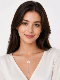 MAASHA - Silver-Toned Butterfly Pendant Tassel Necklace