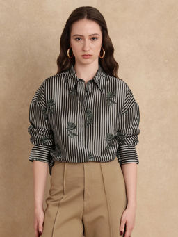 RAREISM - Ronrayzo Dark Green Striped Regular Shirt