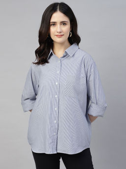 Sands of India - Blue Striped Oversized Shirt