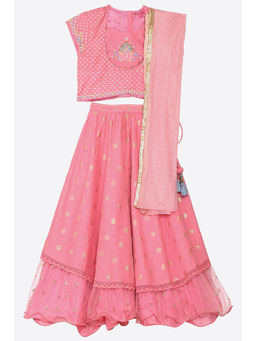 Biba - Girls Polyester Pink Lehenga with Blouse and Dupatta (Set of 3)
