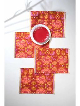 Freedom Tree - Gypsy Rose Cotton Duck Red Print & Pattern Table Mats - Set Of 4