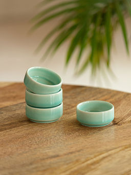 ExclusiveLane - Caribbean Green Ceramic Chutney & Dip Bowls (Set of 4, 30 ml)