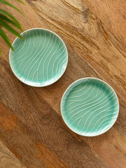 ExclusiveLane - Carribean Green Hand Glazed Ceramic Side, Quarter Plates (Set of 2)