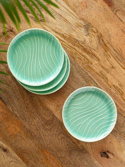 ExclusiveLane - Carribean Green Hand Glazed Ceramic Side, Quarter Plates (Set of 4)