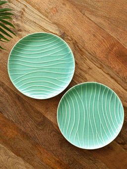 ExclusiveLane - Caribbean Green Hand Glazed Ceramic Dinner Plates (Set of 2)