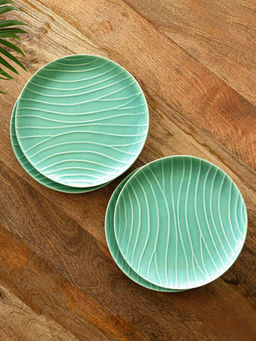 ExclusiveLane - Caribbean Green Hand Glazed Ceramic Dinner Plates (Set of 4)
