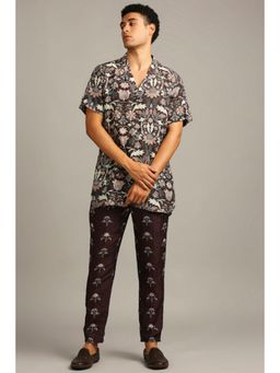 Soup by Sougat Paul - Mens Wine V-Neck Floral Half Sleeves Co-Ord