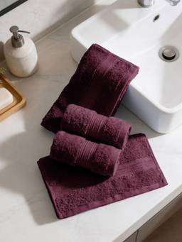 MYTRIDENT - 100% Cotton 4Pc Face Towel Set, 500 GSM, Highly Absorbent, Red Wine (Pack of 4)