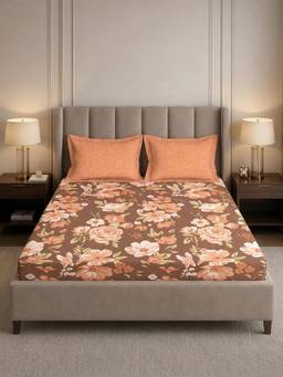 MYTRIDENT - Fitted Bedsheet for Double Bed King Size, 180 Tc, 100% Cotton