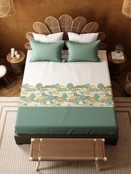MYTRIDENT - Fitted King Bedsheet for Double Bed, 144Tc 100% Cotton