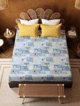 MYTRIDENT - Fitted King Bedsheet for Double Bed, 144Tc 100% Cotton