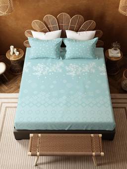 MYTRIDENT - Fitted King Bedsheet for Double Bed, 144Tc 100% Cotton